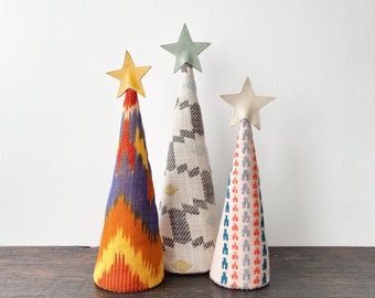 Mixed Pattern Table Top Trees- Set of 3 Stuffed Christmas Trees- Desert sunset