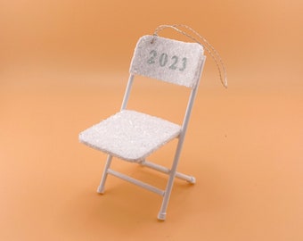 LIMITED EDITION Vintage Style 2023 Handmade White Folding Chair Ornament with German Glass Glitter