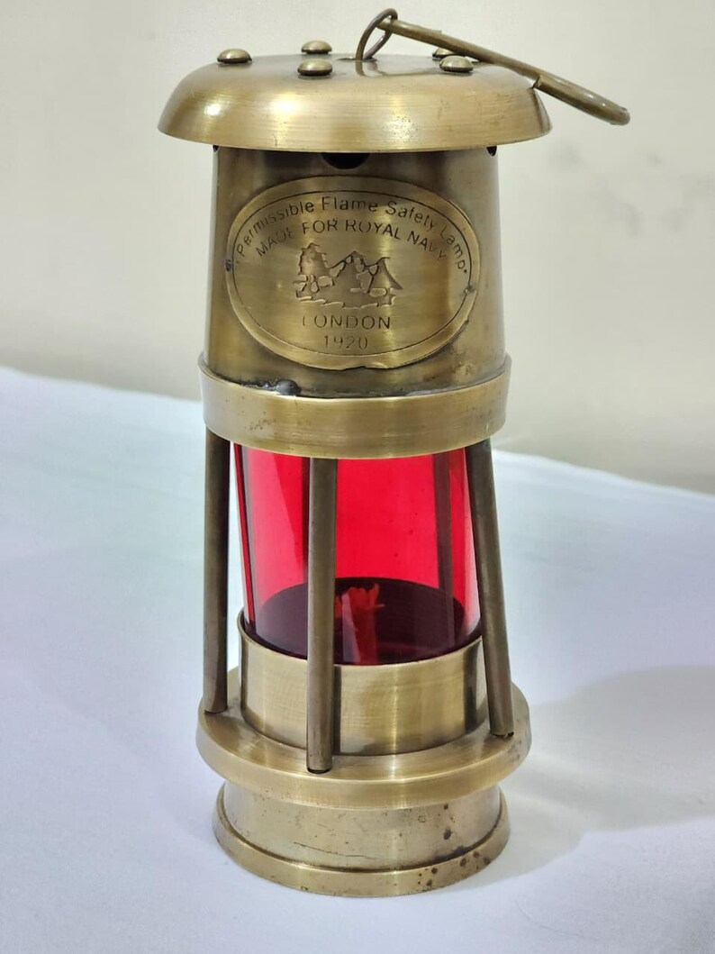 Antique Brass Maritime Oil Lamp With Red Glass - Etsy