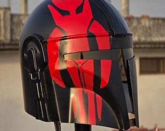 Mandalorian Helmet | Star Wars Inspired Cosplay Helmet | Full Size Wearable Armor Replica | Adult Collector Gift | Black & Red