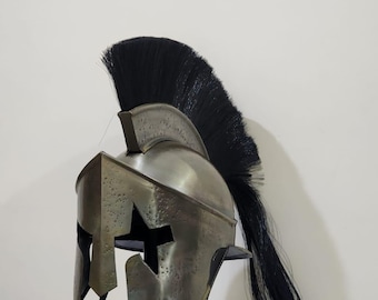Spartanischer korinthischer Helm, antike Stahlkrieger-Replika, schwarze Feder (Cosplay)