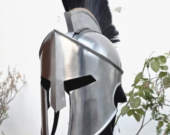 Spartan Helmet with Black Plume, Greek Corinthian Helmet, Medieval Warrior Armor, LARP Cosplay Helmet, Display Helmet