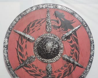 Dragon Face Viking Shield, Medieval Warrior, 24" Wall Decor