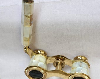 Brass Opera Glasses with Mother of Pearl | Vintage Theater Binoculars
