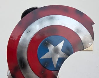 Broken Captain America Shield Replica, Battle Damaged Aluminum Shield, Superhero Cosplay Prop, Handmade Collectible Wall Decor