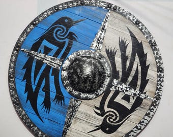 Hand-Forged Viking Shield, Raven Valhalla Design, Battle Ready