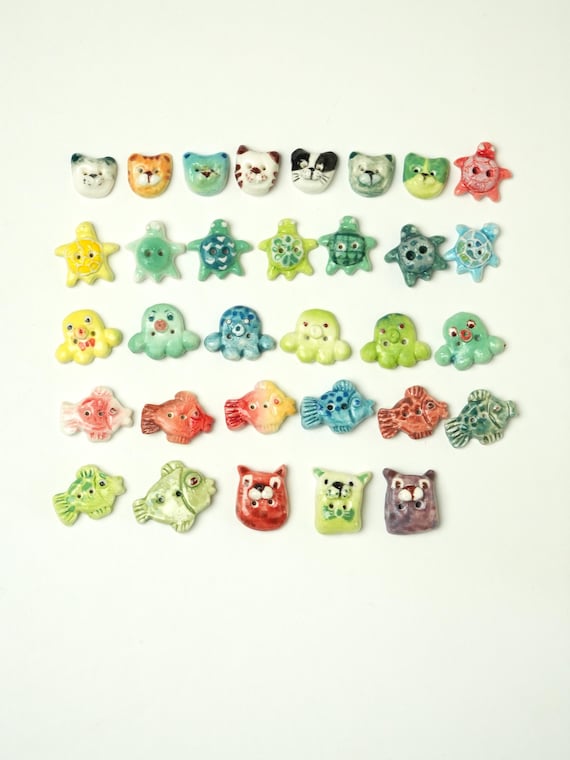 Handmade Animal Buttons, Hand Painted Cute Ceramic Buttons, Cat, Bear, Fish, Turtle, Octopus, Sewing Notion Gift for Crafter, Christmas Gift
