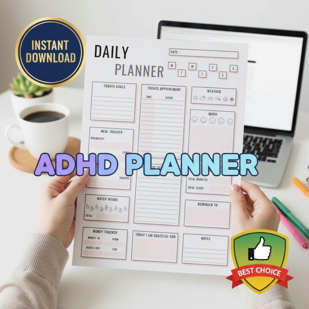ADHD Daily Planner PDF Printable | Focus & Productivity Organizer ...