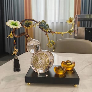 金色と銀色のひょうたん飾り　箱入り 手彫りの幸運の「葫蘆」ひょうたん飾り - 中国の幸運と長寿のシンボル
