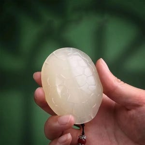 Handskuren naturlig jadesköldpaddsskal handhållen kinesisk amulett för långt liv och lycka, helande kristallsnideri för samling eller gåva