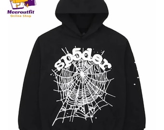 Sudadera negra Sp5der con estampado de telaraña, estilo urbano Y2K