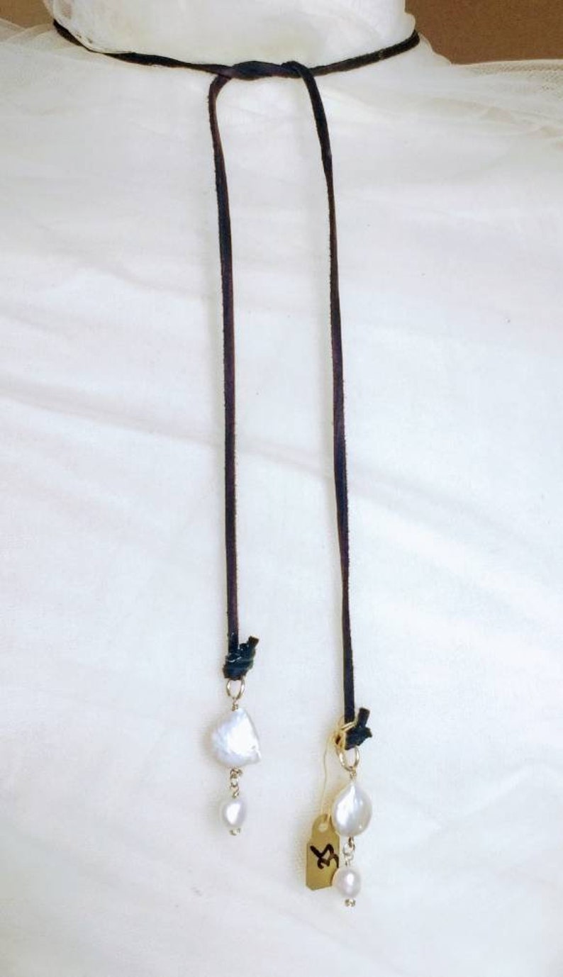 Leather And Pearl Lariat