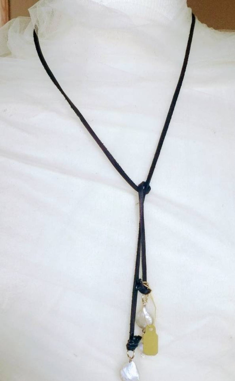 Leather And Pearl Lariat