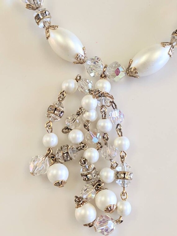 Vintage Vendome Necklace,Crystal and Faux Pearl N… - image 2