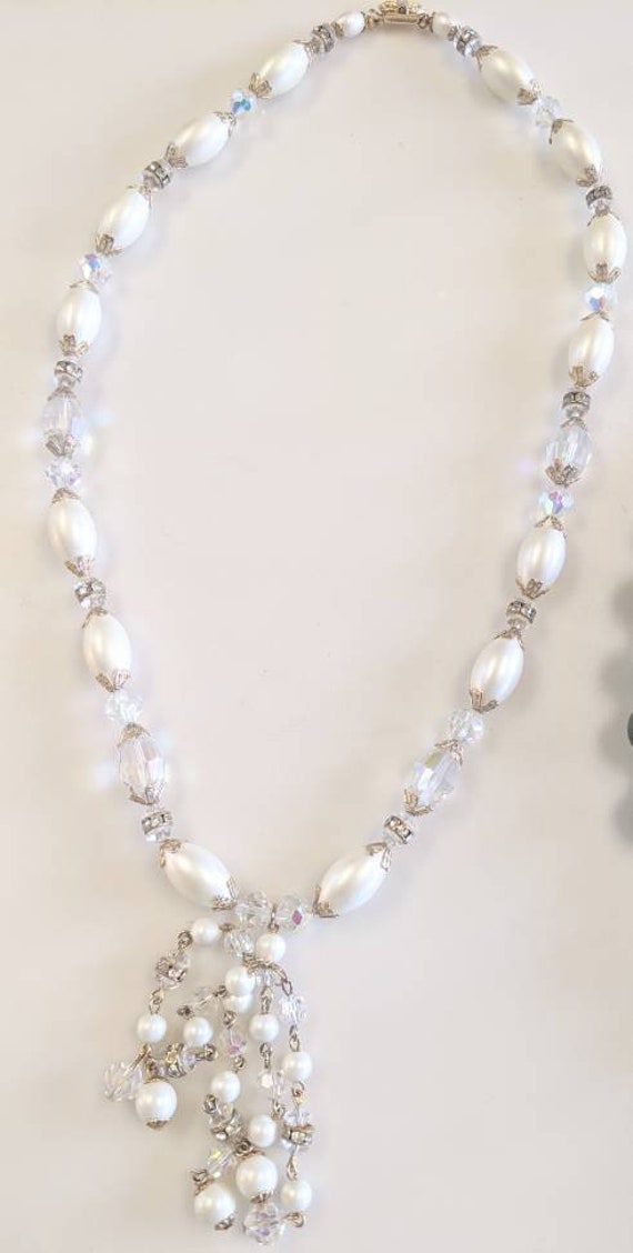 Vintage Vendome Necklace,Crystal and Faux Pearl N… - image 4