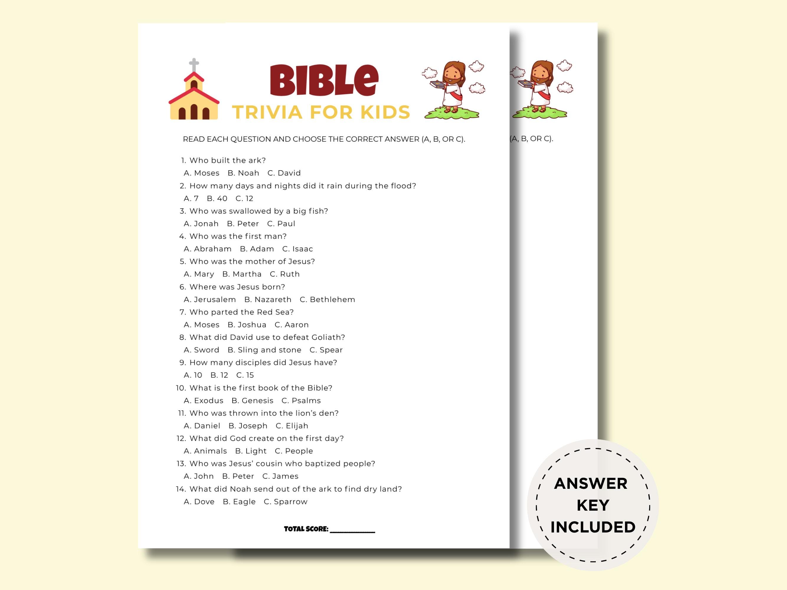 Kids Bible Trivia Quiz Game, Printable Christian Questions and Answers ...