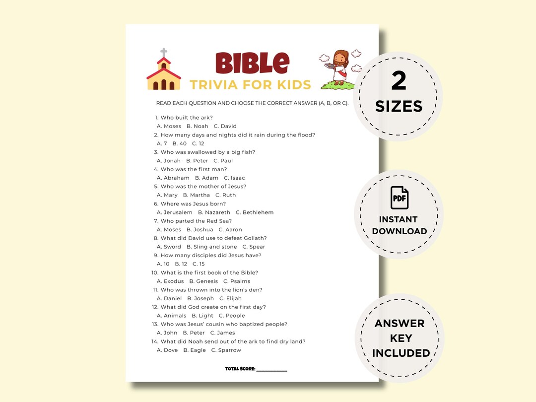 Kids Bible Trivia Quiz Game, Printable Christian Questions and Answers ...