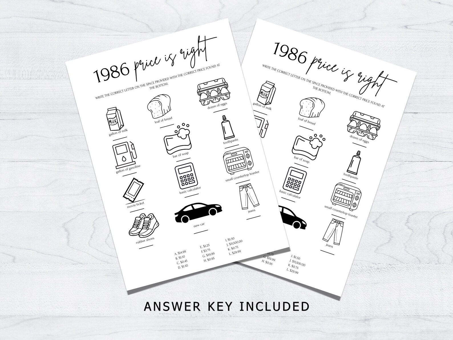 Price Trivia 1986 Guess the Price Trivia Game | Minimalist Birthday Party Activity ...