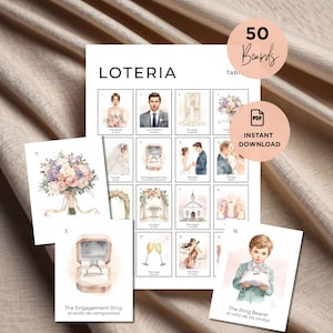 Watercolor Bridal Shower Lotería Bilingual Game – Mexican Wedding Shower Printable | Spanish & English Despedida de Soltera Game