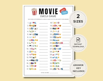 Movie Emoji Quiz, Emoji Movie Guessing Game, Printable Party Game, Family and Office Fun, Movie Night Trivia, Pop Culture Game