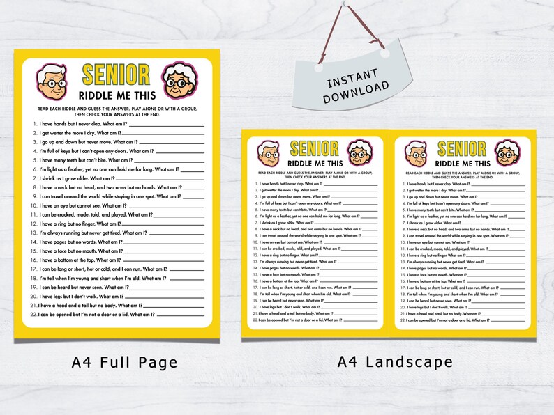 Senior Riddlee Icon Senior Riddles Game, Printable Brain Teaser Game for Seniors, Fun ...
