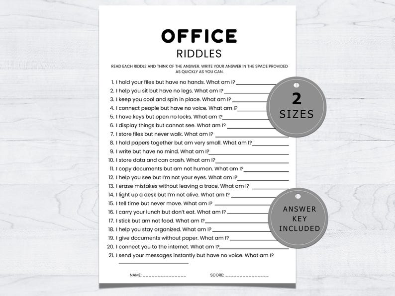 Fun Paper Riddle Office Game Riddle Printable, Fun Workplace Icebreaker Game, Team ...