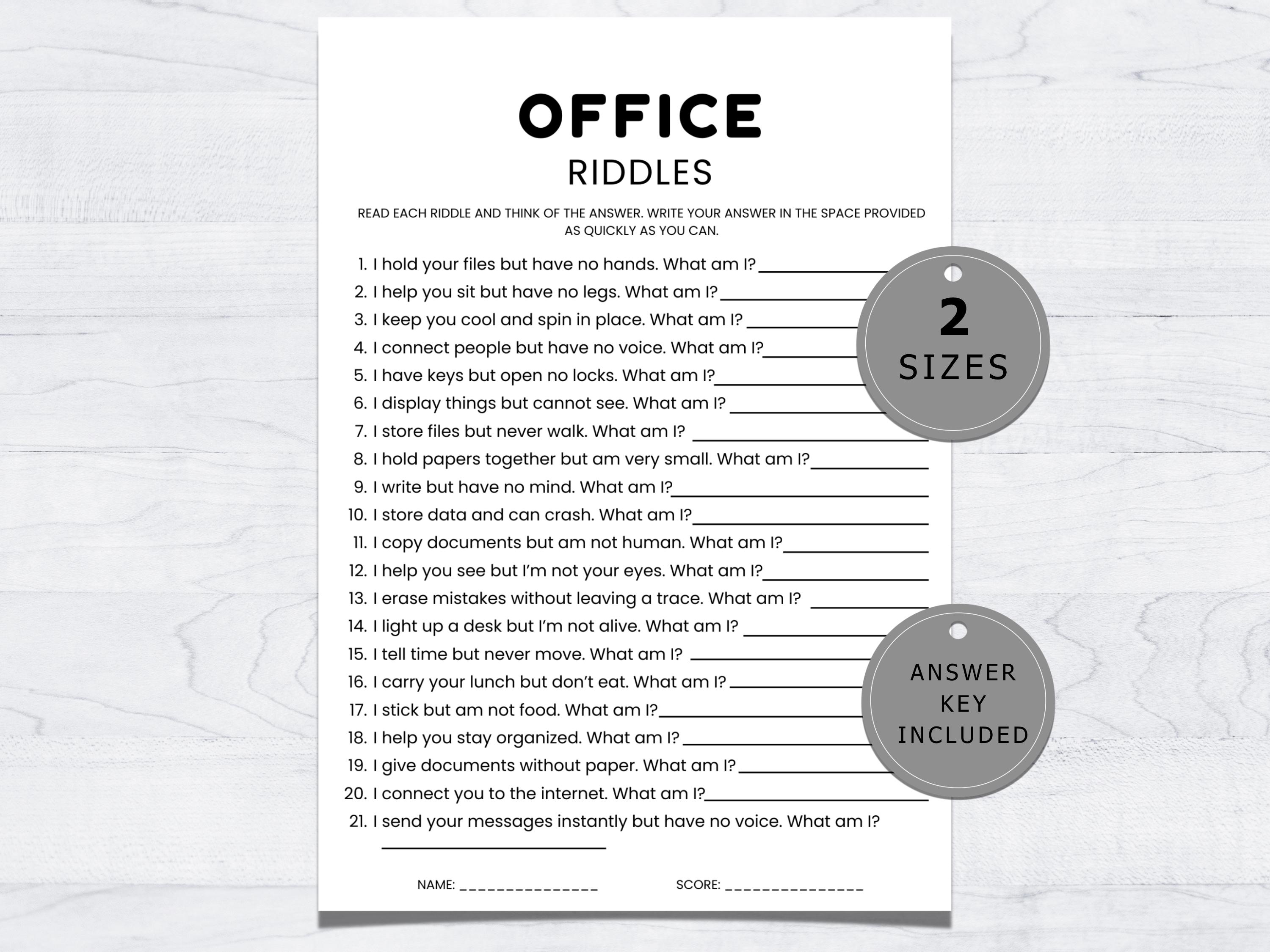 Office Game Riddle Printable, Fun Workplace Icebreaker Game, Team ...