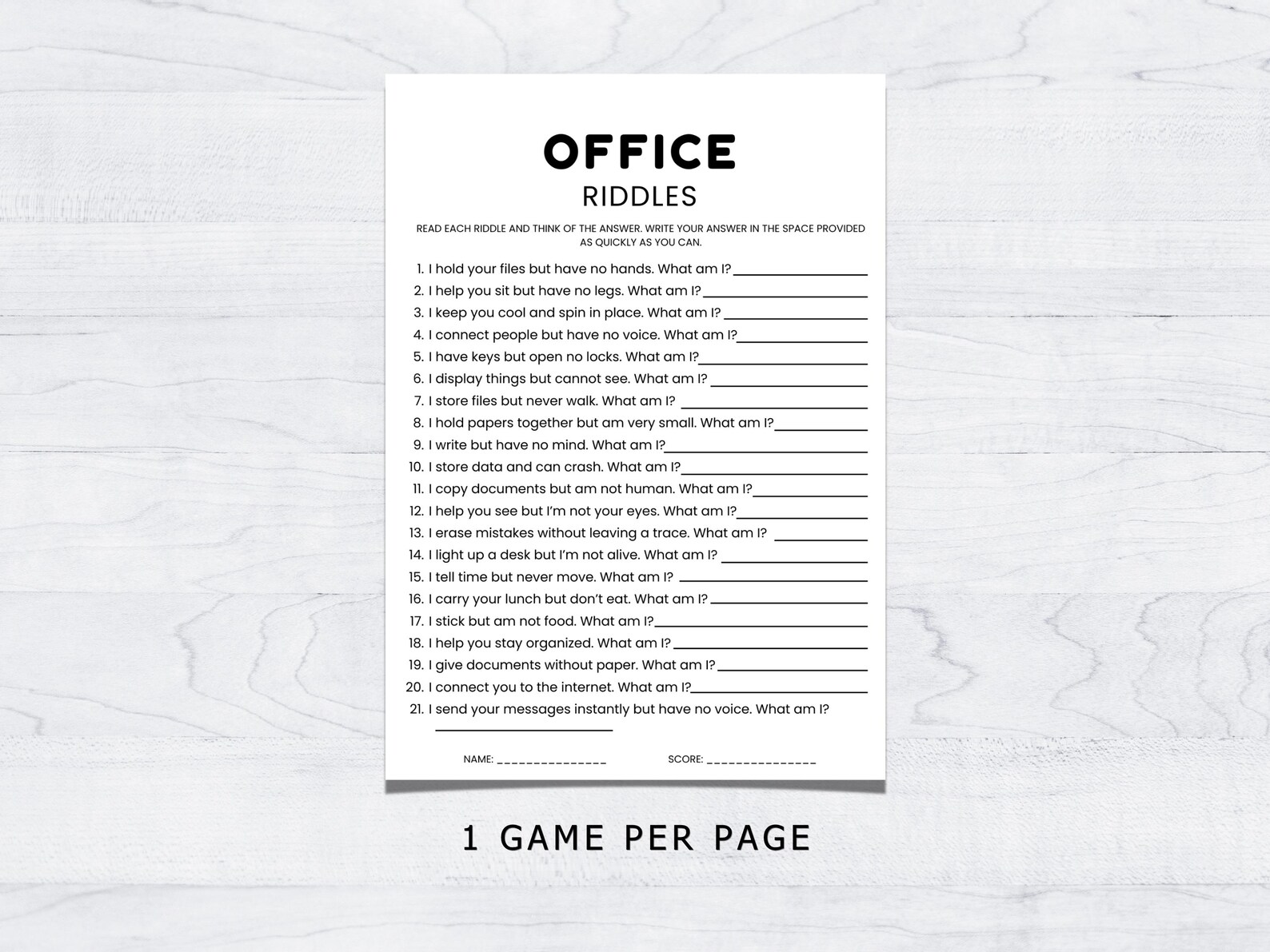 Printable Office Riddles Office Game Riddle Printable, Fun Workplace Icebreaker Game, Team ...