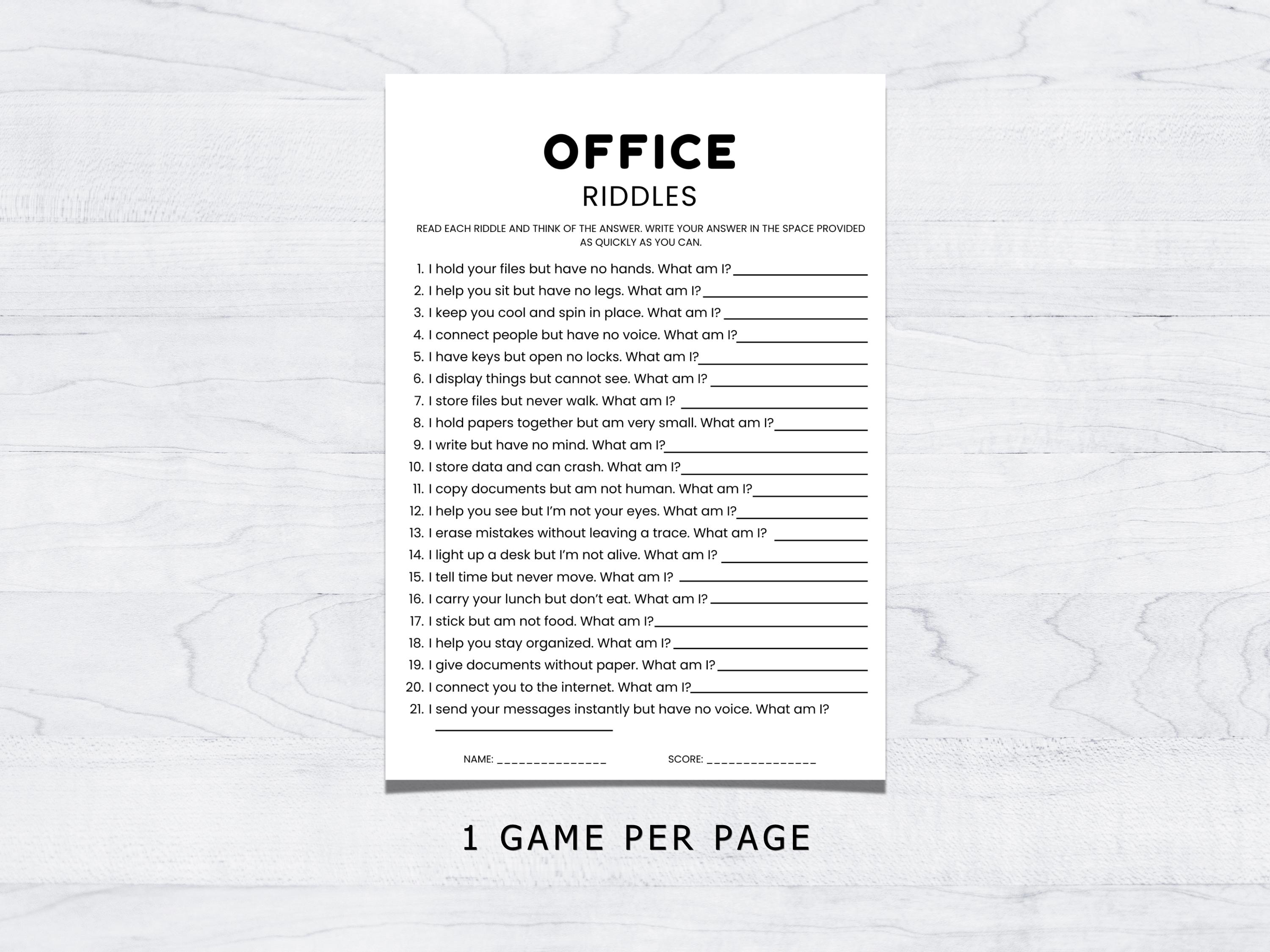 Office Game Riddle Printable, Fun Workplace Icebreaker Game, Team ...