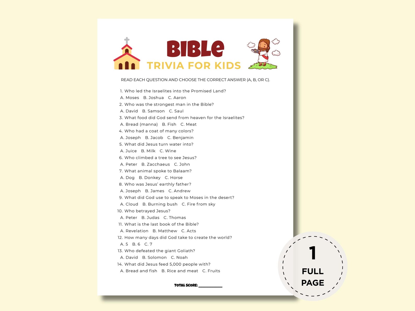 Kids Bible Trivia Quiz Game, Printable Christian Questions and Answers ...