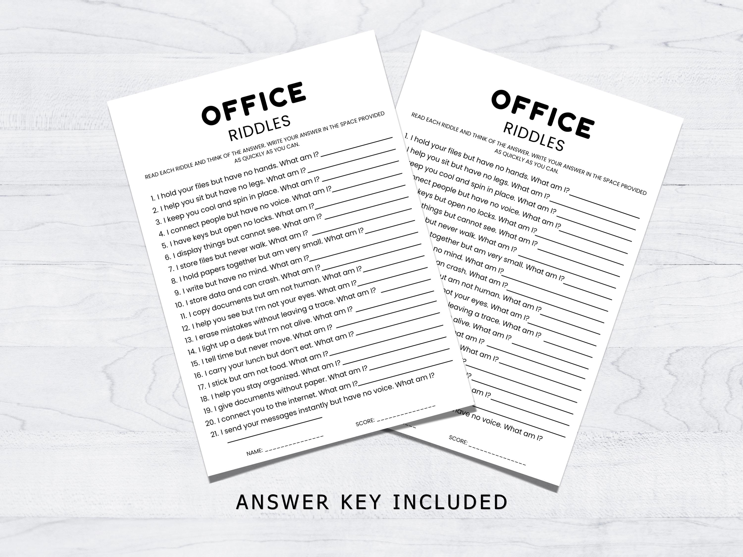 Printable Office Riddles Office Game Riddle Printable, Fun Workplace Icebreaker Game, Team ...