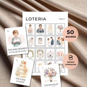 Watercolor Bridal Shower Lotería Bilingual Game – Mexican Wedding Shower Printable | Spanish & English Despedida de Soltera Game