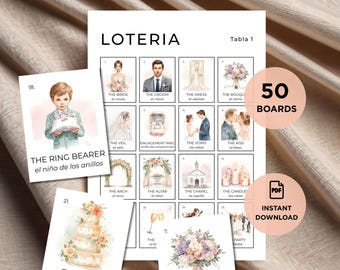 Watercolor Bridal Shower Lotería Bilingual Game – Mexican Wedding Shower Printable | Spanish & English Despedida de Soltera Game