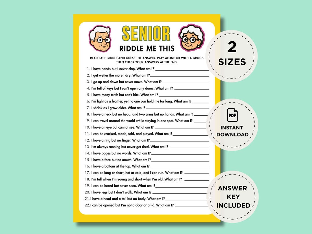 Senior Riddlee Icon Senior Riddles Game, Printable Brain Teaser Game for Seniors, Fun ...