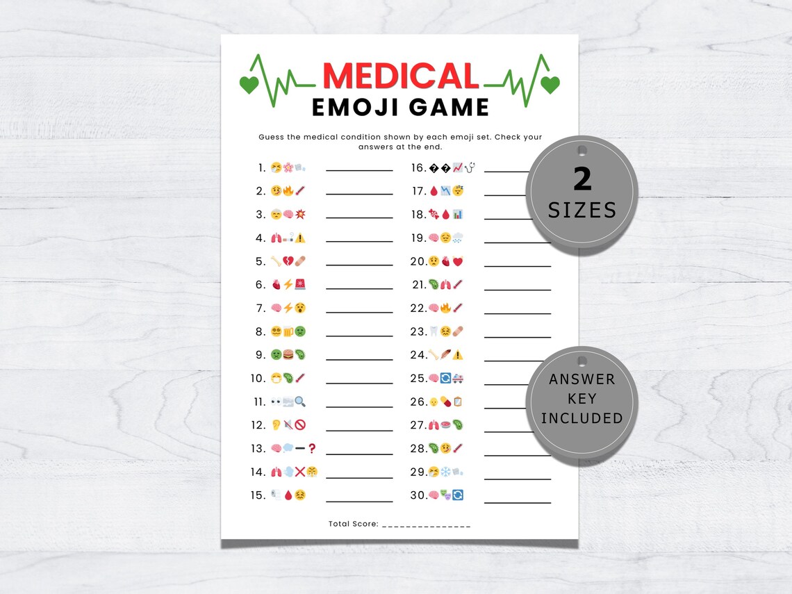 Medical Emoji Game Printable, Guess the Condition Pictionary, Nurse ...