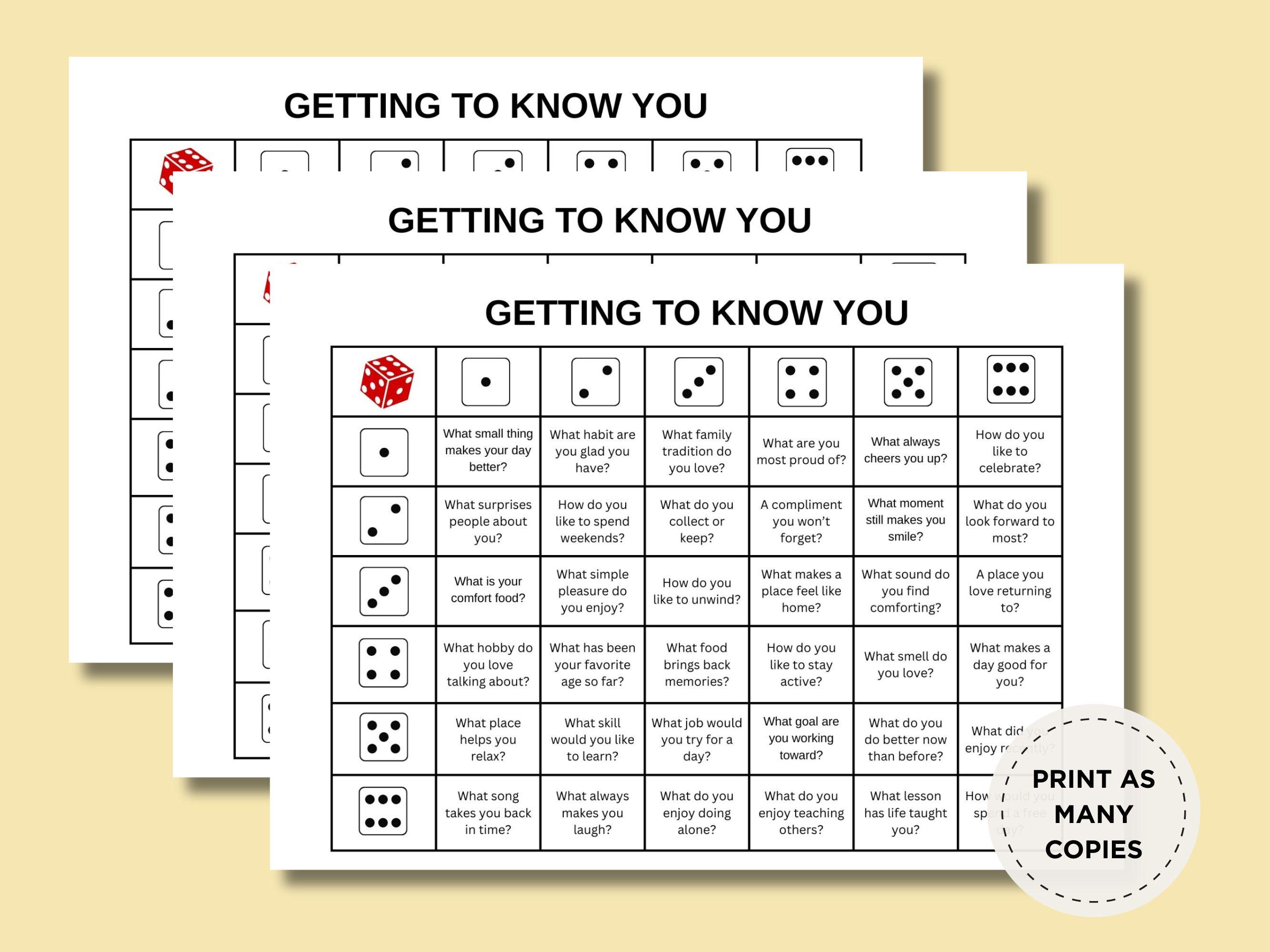 Tell Getting Dicebreaker Roll and Tell Getting to Know You Game, Icebreaker Party ...