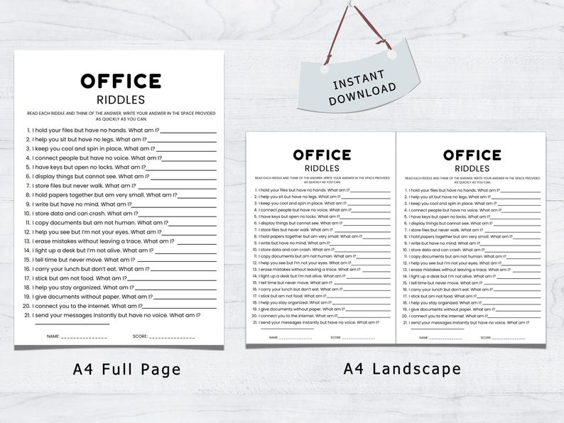 Printable Office Riddles Office Game Riddle Printable, Fun Workplace Icebreaker Game, Team ...