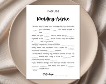Wedding Advice Mad Libs Printable Game | Funny Bridal Shower Activity, Reception Icebreaker, Bachelorette & Hen Party Game, Instant Download