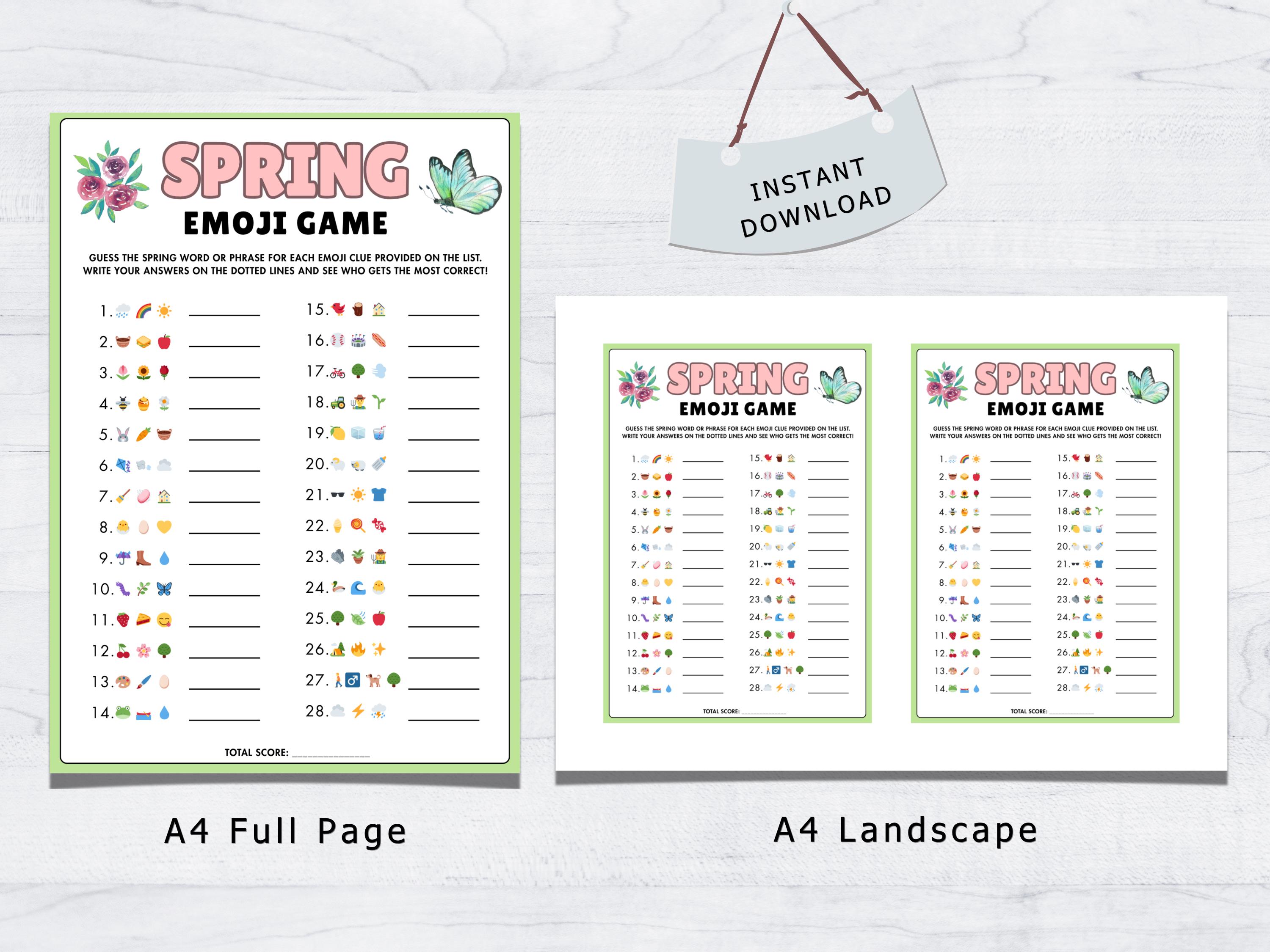 Pictionary Ideas Springtime Spring Emoji Pictionary Game Printable, Springtime Trivia Party Game ...