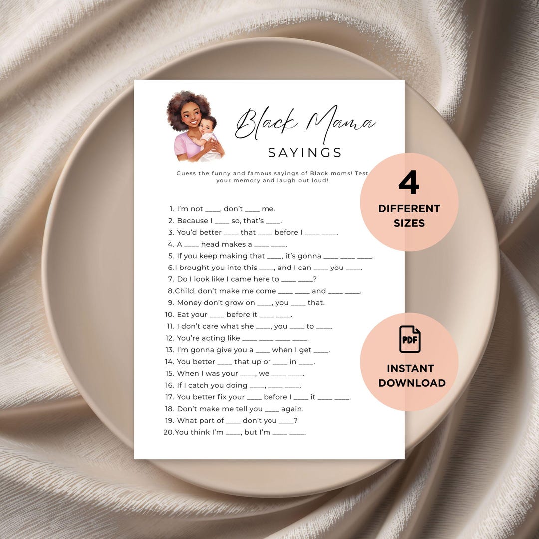 Black Mama Sayings Baby Shower Game | Printable African American Mom ...