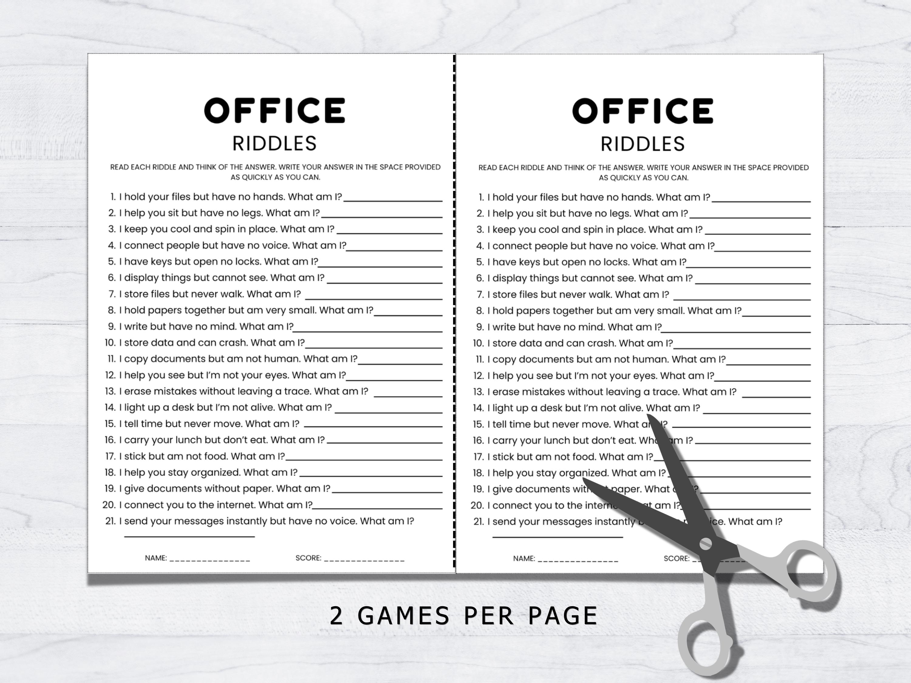 Printable Office Riddles Office Game Riddle Printable, Fun Workplace Icebreaker Game, Team ...