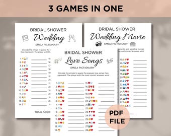 Bridal Shower Emoji Game Bundle: 3-in-1 Printable Party Activity (PDF Download)