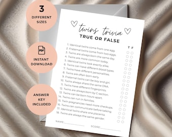 Twins Trivia Baby Shower Game, True or False Twin Facts, Fun Icebreaker for Twin Baby Shower, Printable Instant Download