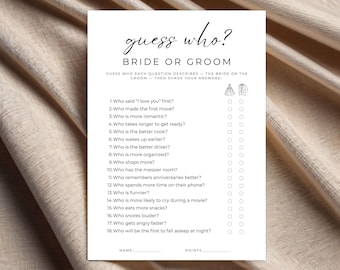 Guess Who Bride or Groom Game – Fun Printable Bridal Shower Game and Engagement Party Activity | Instant Download