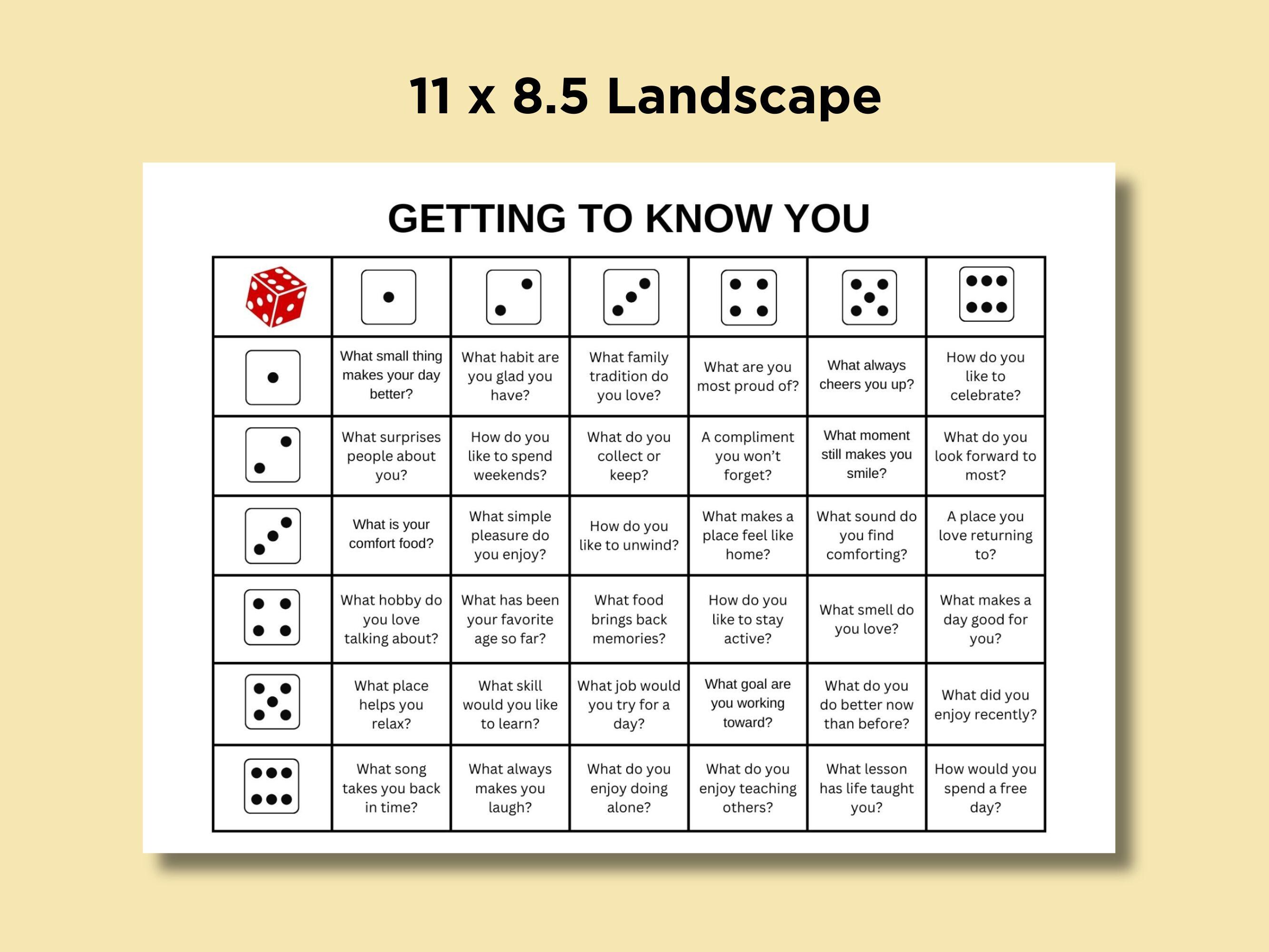 Tell Getting Dicebreaker Roll and Tell Getting to Know You Game, Icebreaker Party ...