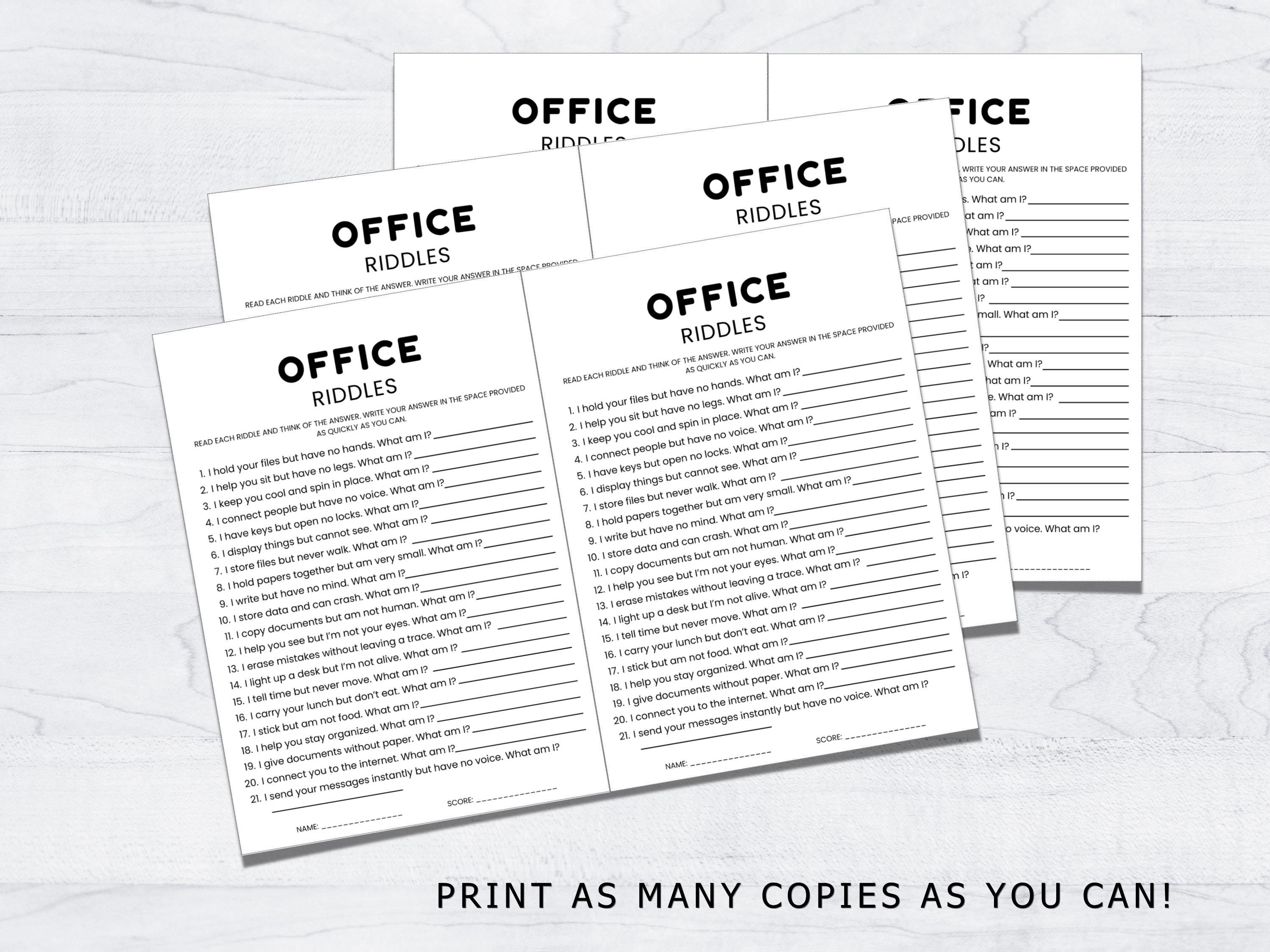 Office Game Riddle Printable, Fun Workplace Icebreaker Game, Team ...