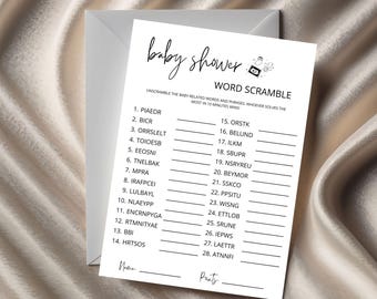 Minimalist Baby Shower Word Scramble – Printable Fun Game, Gender Neutral, Instant Download