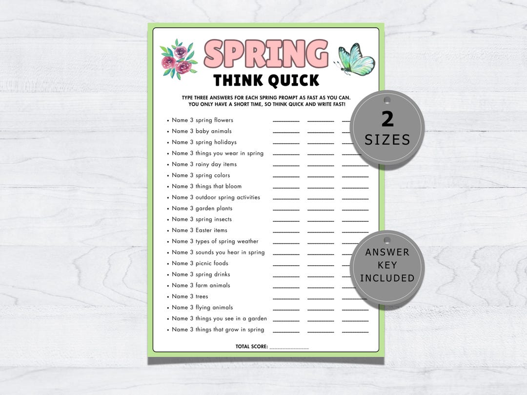 Spring Thinking Map Spring Think Fast Game Printable, Spring Party Game for Kids Teens ...