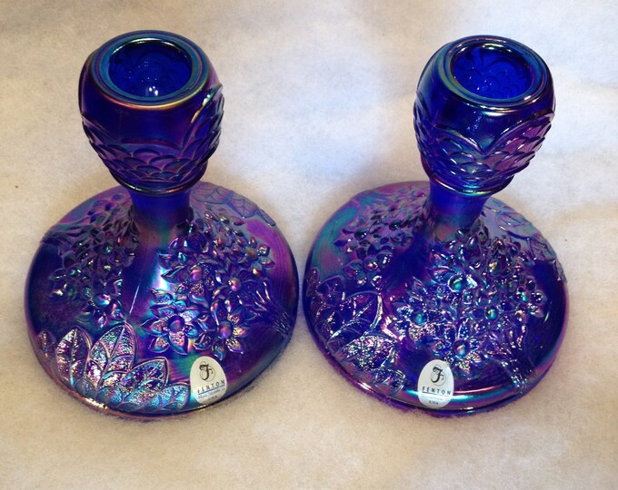 Fenton Iridescent Carnival Glass Candlestick Holders in Orange Etsy