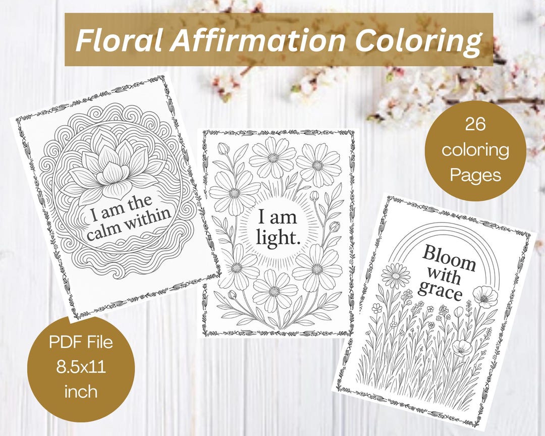 Floral Affirmation Coloring Book | Nature & Affirmation Designs - Etsy